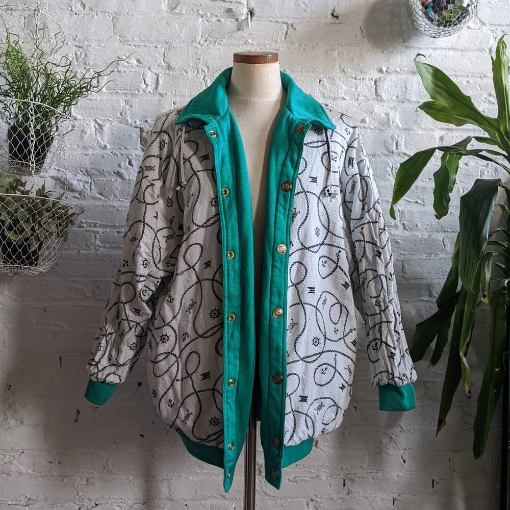 Vintage Oversize Sweater Jacket Reversible Green Sweat Jacket Fleece Coat Large